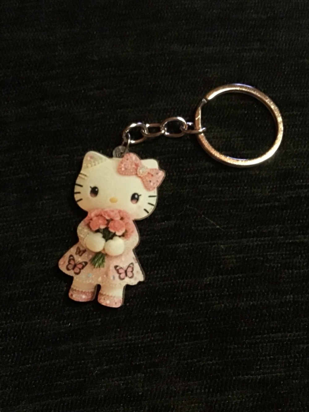 Hello Kitty Inspired Pink Glitter Cat Keychain